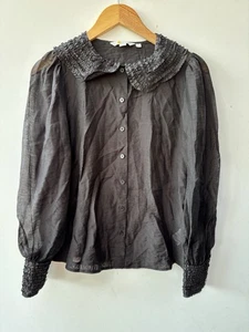 Boden Ruffle Organza Blouse Black US 4 Shirt Long Sleeve Top - Picture 1 of 5
