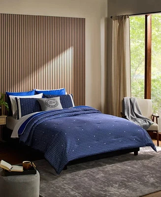 Juego de edredón de 3 piezas de algodón percal Lacoste Heritage Geo - KING - azul marino. Foto 1 de 3