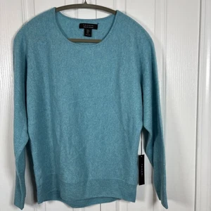 Tahari 100% Cashmere 2-Ply Sweater M Ice Blue Dolman Long Sleeve NWT Scoop Neck - Picture 1 of 10