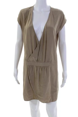 Vestido recto drapeado de seda con cuello en V sin mangas marrón talla pequeña Haute Hippie para mujer Foto 1 de 4