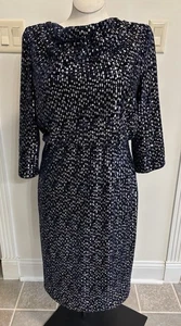 BADGLEY MISCHKA VELVET SEQUIN LONG SLEEVE DRAPE NECK MIDI NAVY DRESS SIZE 14 NWT - Picture 1 of 15