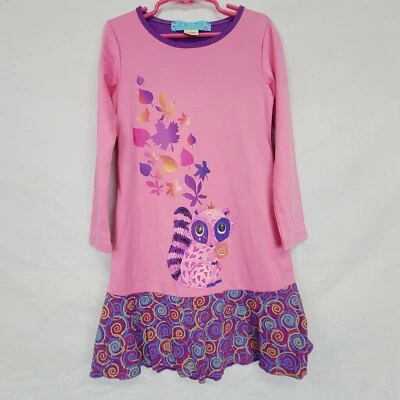 Vestido Giratorio Piruleta Talla 5 Niñas Piruleta Mapache Manga Larga Estampado Hoja Rosa Foto 1 de 4