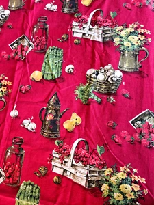 Testa Mulini Indiani Pezzo Tessuto 34"' X 84" Rosso Stampa Cucina Anni 50 Vintage Veggie - Foto 1 di 7