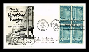 DR JIM STAMPS US COVER MACKINAC BRIDGE MICHIGAN FDC BLOCK OF 4 FLEETWOOD - Picture 1 of 2