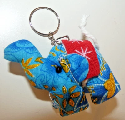 蓝色大象钥匙扣好运小饰品钱包悬垂泰国手工制作全新无标签 — 第 1/4 张图片