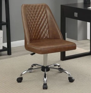 Upholstered Tufted Back Office Chair Brown and Chrome - Picture 1 of 3