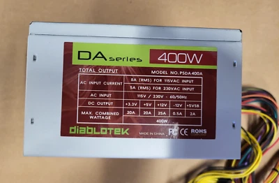 Diablotek DA Series 400 Watt 400W PSDA400A ATX Power Supply PSU - Image 1 of 4