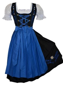 XS 4 German Oktoberfest Dirndl Dress Party Long Black Blue Bavarian EMBROIDERED - Picture 1 of 4