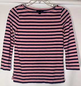 J. Crew Women's (XXXS) Navy Blue/Pink Striped Wide Neck Long Sleeve T-Shirt - Picture 1 of 5