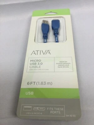 Ativa Micro USB 3.0 Cable, Blue - Image 1 of 4