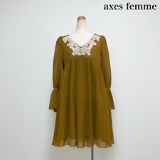 axes femme Lace Pleats Dress Yellowish Brown Size M Lolita Kawaii Jfashion Japan