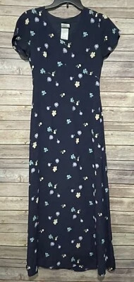 Maxi Vestido Vintage Laura Ashley Talla 4 Azul Marino Floral Reino Unido 8 Foto 1 de 4