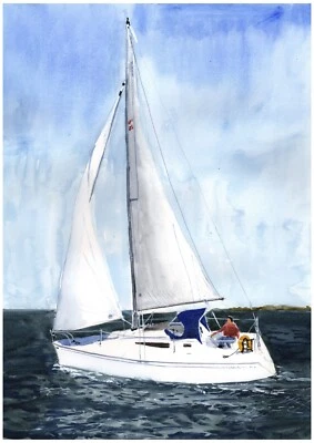 Gemälde einer Jeanneau 24 Yacht Limitierter Druck Segeln Geschenk Segeln Druck - Bild 1 von 4