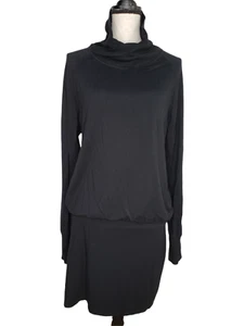 Athleta Medium Duran Drop Waist Tunic Dress Black L/S Funnel Neck Thumb Hole - Picture 1 of 7