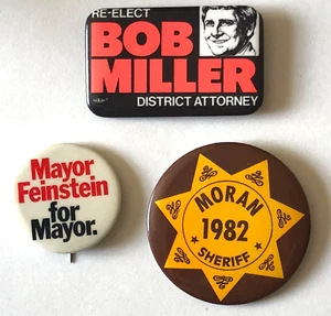 Nevada Political Buttons Pinback Pins Lot 3 Vintage 1980s Feinstein Moran Miller - Picture 1 of 3