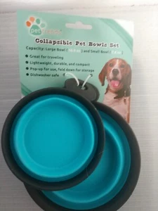 BLUE Large And Small Light Weight Durable And Collapsible Pet Bowl Set (2-PET-1) - Picture 1 of 3