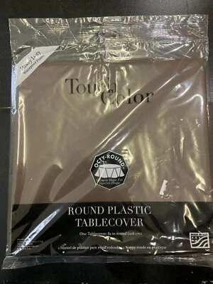Round Tablecloth Round Plastic Tablecloth Brown 82" Decoration Party Supply - Image 1 of 3