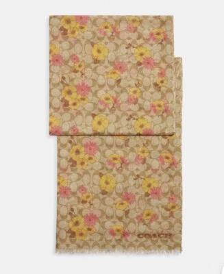Bufanda oblonga de seda con racimo estampado floral Coach Signature CH107 NUEVA CON ETIQUETAS Foto 1 de 2