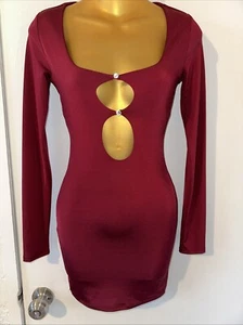 SUMMER SALE Burgundy Red Cut Out Sexy Long Sleeve Mini dress small - Picture 1 of 3