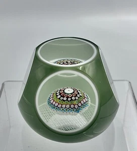STUNNING MUSHROOM MILLEFIORI DOUBLE OVERLAY IN GREEN, FACETED PAPERWEIGHT - 1920 - Picture 1 of 10