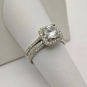 Simon G. 18k White Gold 0.50ctw Halo Diamond Wedding Set - Picture 1 of 11