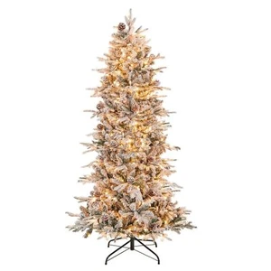 6FT Pre-Lit Artificial Christmas Tree Hinged Slim Xmas Tree W/ 210 LED Lights - Picture 1 of 9