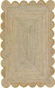 Alfombra festoneada hecha a mano trenzada natural de yute puro con diferentes colores y diseño - Imagen 1 de 45