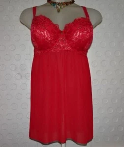 Lane Bryant Cacique Very Sexy Lace Underwire Babydoll Red 44DD Gold Accents - Picture 1 of 6