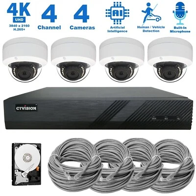 4K NVR 8MP AI Microphone Outdoor Indoor PoE IP 4K Security CCTV Camera System - Image 1 of 4