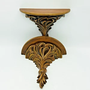 Pair VTG Arnels Ceramic Wall Shelves Sconces Wood Look Excellent Paint Job 8x8" - Picture 1 of 16