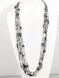 Beachy Tribal Black Clear Glass and Acrylic Bead Multi Strand Necklace 34 in - Picture 1 of 10
