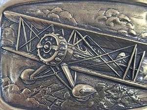Hélice de aviación de avión biplano hebilla de cinturón de latón Avon 3,5" retro vintage - Imagen 1 de 7
