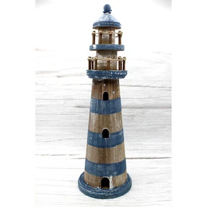 Leuchtturm 46 cm Holz Handarbeit Antik Blau-Graubraun - Bild 1 von 3