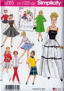 Sewing Pattern Simplicity 5785 repro 1960 Barbie Doll Wardrobe Dress Skirt Pants - Picture 1 of 2