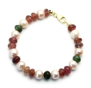 Bracciale Tormalina Bracciale Pietra Preziosa Perla e Tormalina 21 cm Lungo - Foto 1 di 2