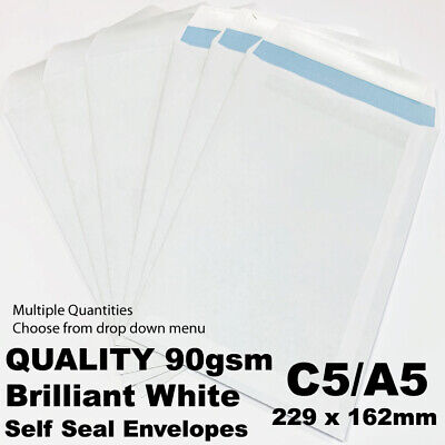 Quality C5/a5 Plain 90gsm White Envelopes Self Seal Strong Paper 229mm X 162mm • 5.39£