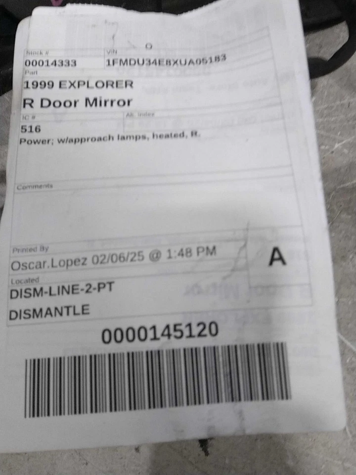 Used Right Door Mirror fits: 1999 Ford Explorer Power 4 Dr exc. Sport Trac w/app Foto 1 de 4