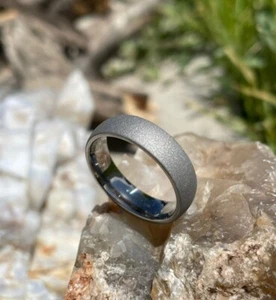 Modern Wedding Band, Titanium Domed Ring, Sandblasted - Picture 1 of 8