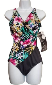 Miraclesuit Vtg NWT Iridescent Topical Flower One Piece Swimming Suite Size 12 - Picture 1 of 11