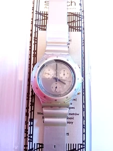 Swatch AquaChrono Nuovo Silver SBM107 1997 Vintage Orologio da polso NOS - Foto 1 di 8
