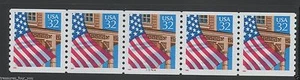 USA #2913 PL #45444 32¢ Flag Over Porch Stamp PNC5 Plate Number Coil Stamp Strip - Picture 1 of 1