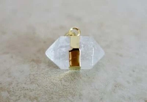 Clear Quartz Crystal Double Point Gold Plated Pendant Stone Chakra Reiki Gift - Picture 1 of 3