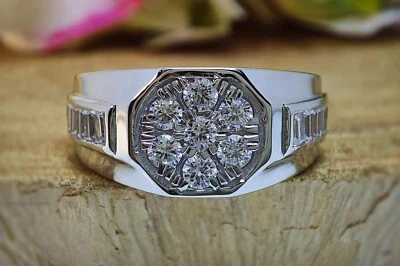 Anillo para hombre de diamantes cultivados/CVD de laboratorio de corte redondo para regalo de aniversario platino 950 Foto 1 de 4