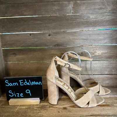 New Womens Sam Edelman Yancy Nude Suede Open Toe Heels Sandals Shoes Size 9 M - Image 1 of 4