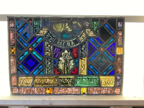 ANTIQUE GERMAN STAINED GLASS CHURCH WINDOW FROM A CLOSED CHURCH - V20 Cover