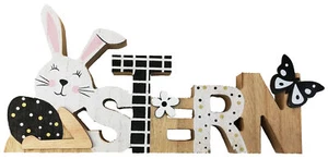 Deko Schriftzug Ostern mit Hase aus Holz 30 cm - Oster Deko schwarz weiß - Bild 1 von 1