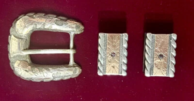 Vintage Victorian 10k Gold & Sterling Silver and Ruby Belt Buckle  - Image 1 of 4