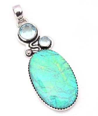 Ciondolo gioiello fatto a mano in argento sterling 925 pietra preziosa opale ... - Immagine 1 di 4