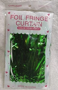 Colorfast Metallic Green Foil Fringe Curtains 1 Piece New  - Picture 1 of 7