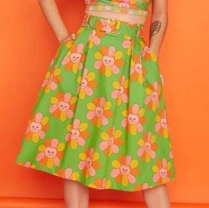 NWT Modcloth Flower Kitty Belted Skirt - Picture 1 of 4